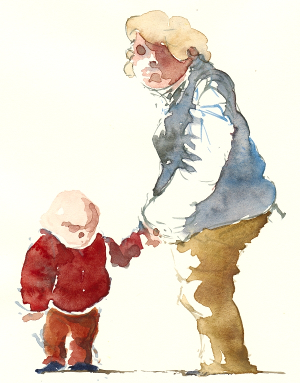Grandmother with kid watercolor by frits ahlefeldt