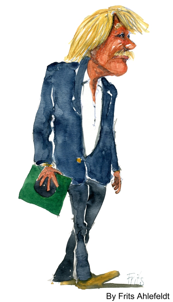 man walking with record watercolor by frits ahlefeldt