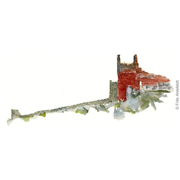 Hammershus Castle ruin. Bornholm watercolor painting by Frits Ahlefeldt